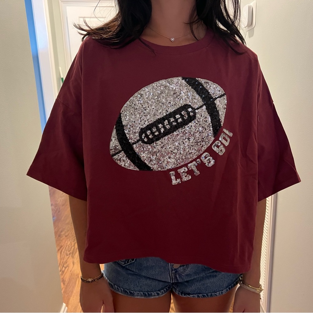 THESETHREE BOUTIQUE FOOTBALL SEQUIN- MAROON